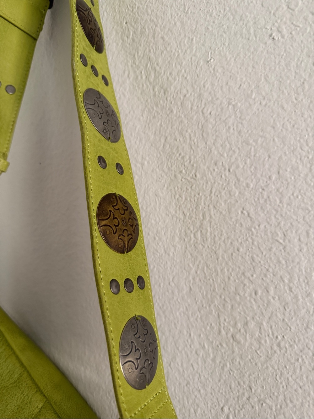 Free People Wilder Embellished Sling Bag Crossbody Leather Concho Strap Green - Picture 4 of 6